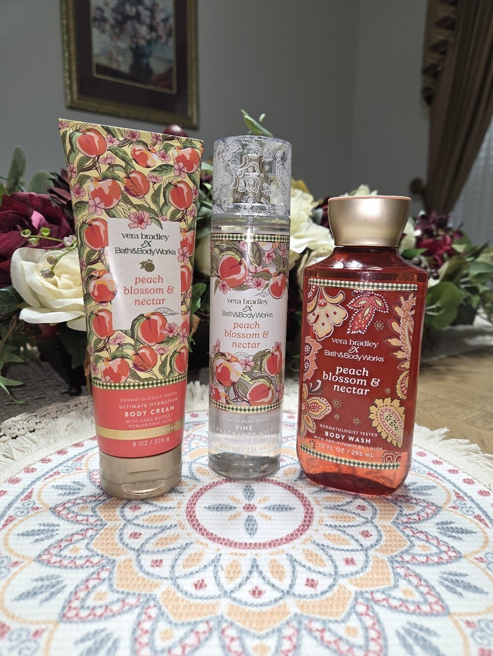 Bath & Body Works Peach Blossom & Nectar Trio - Peach, Gold, Cream